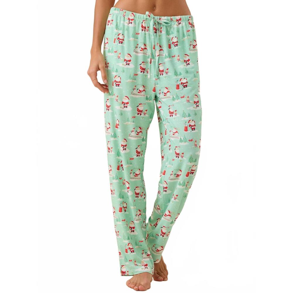 NEW ANGEL DEAR golfing santa & elves adult pajama bottoms in green
